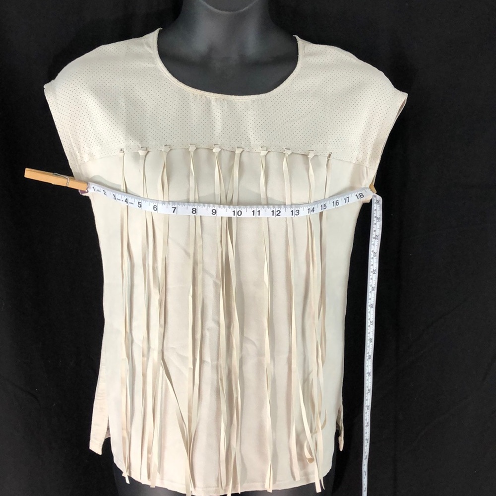 Chico’s fringe summer top Sz 0 suede feel a1